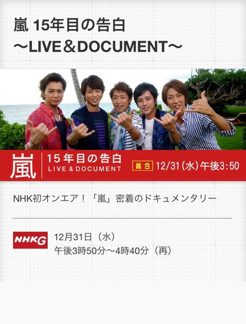 Постер фильма «嵐 LIVE & DOCUMENT ～15年目の告白～»